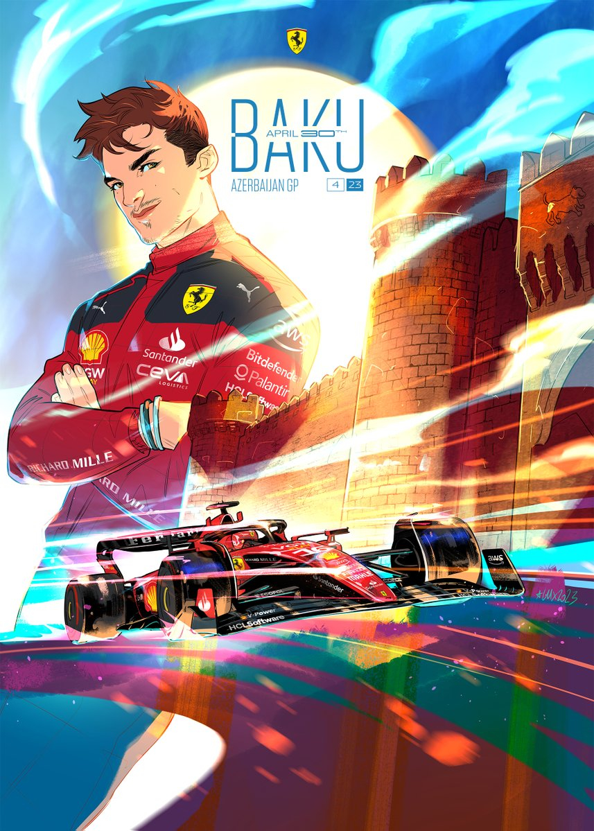 Ferrari 2023 Baku Grand Prix cover art poster — high-quality satin print from the series